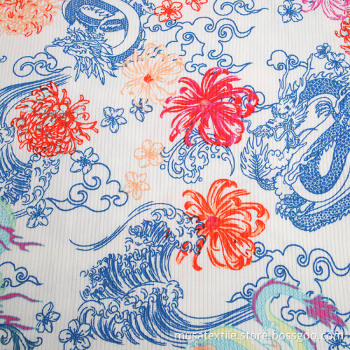 Custom Print Stretch Knitted Rib Velvet Fabric